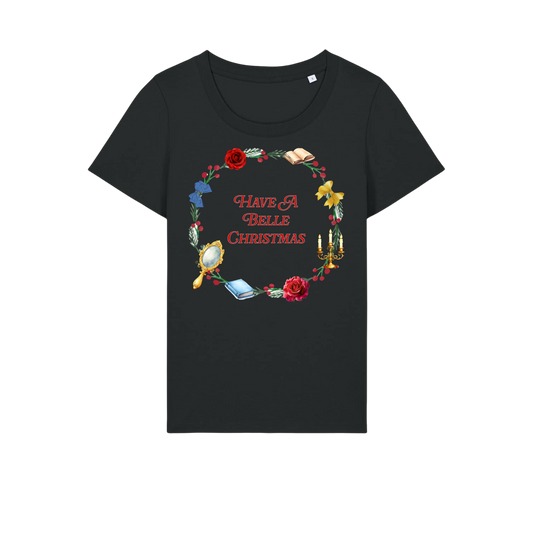 Belle Christmas Wreath - Ladies Fitted T-Shirt - Black (front)