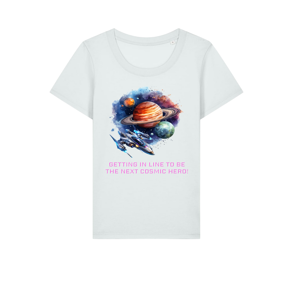 Cosmic Hero - Ladies Fitted T-Shirt - Ice Blue (front)