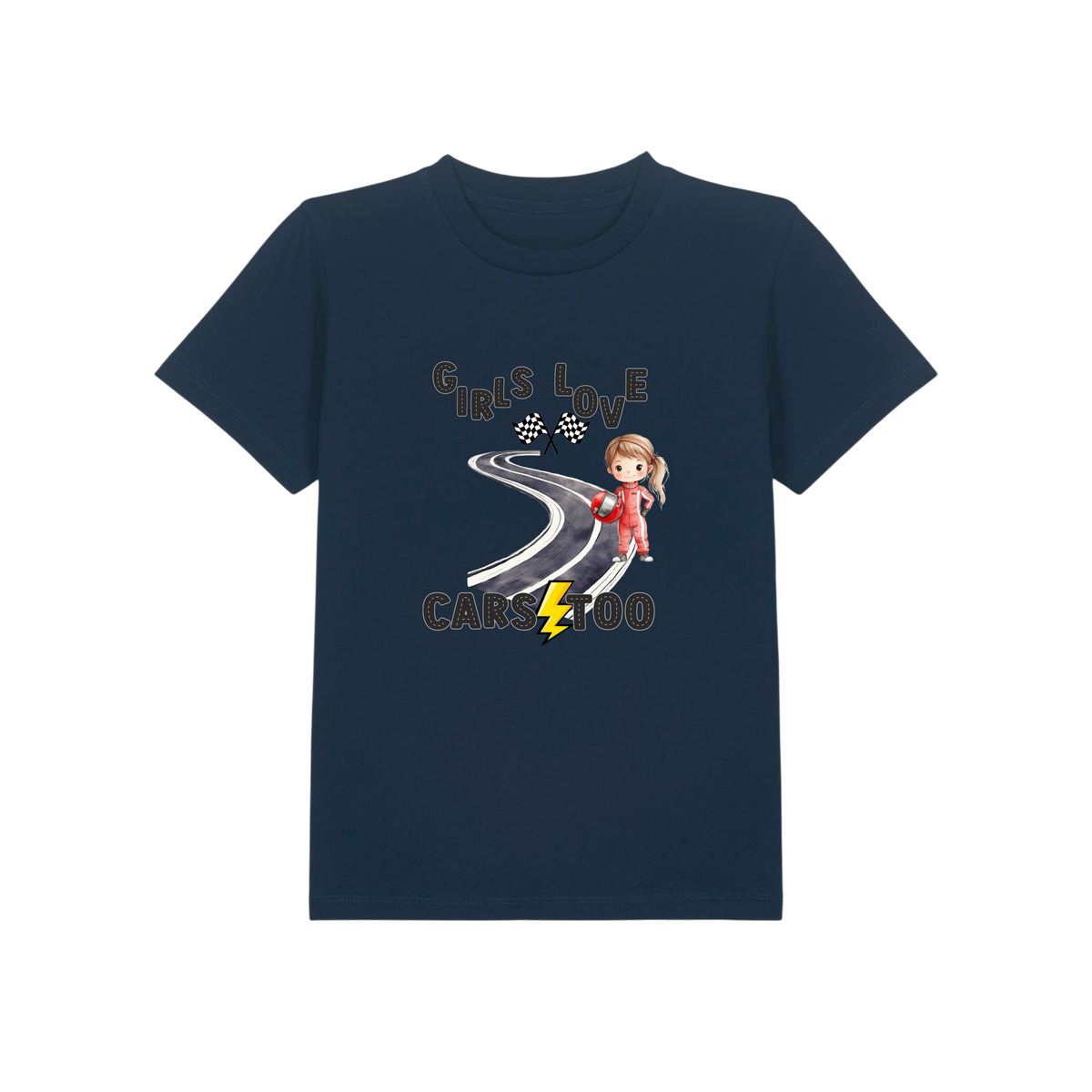 Girls Love Cars - Kids T-Shirt - French Navy (front)