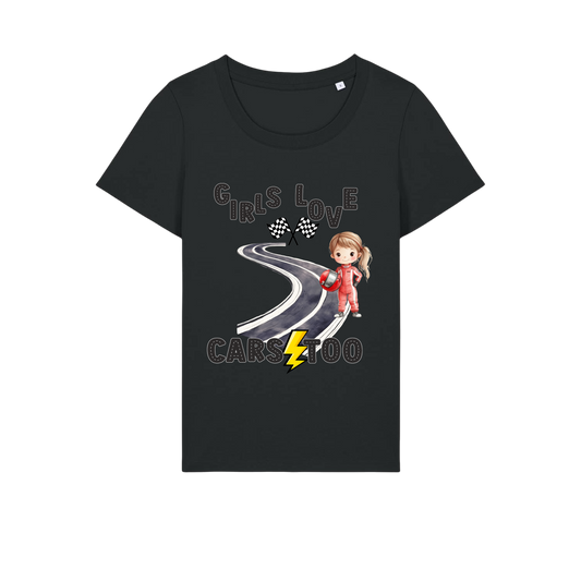 Girls Love Cars - Ladies Fitted T-Shirt - Black (front)