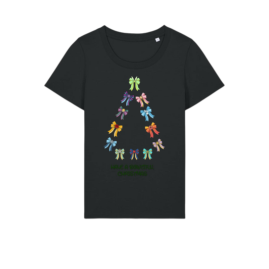 Have A Bowtiful Christmas - Ladies Fitted T-Shirt - Black (front)