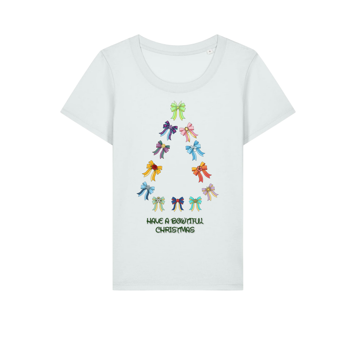 Have A Bowtiful Christmas - Ladies Fitted T-Shirt - Ice Blue (front)
