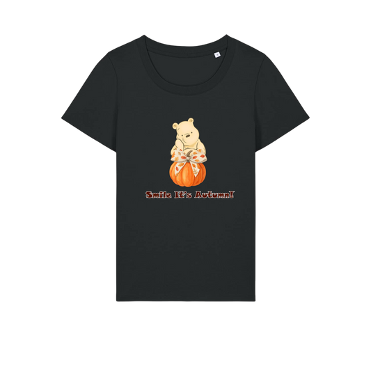 Pooh Bear Autumn - Ladies Fitted T-Shirt - Black (front)