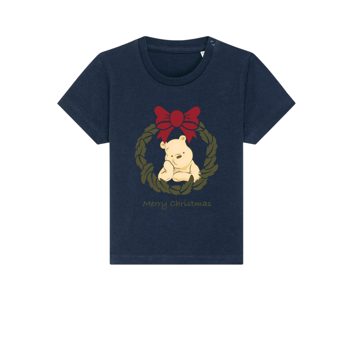 Pooh Bear Wreath - Baby T-Shirt - French Navy (front)