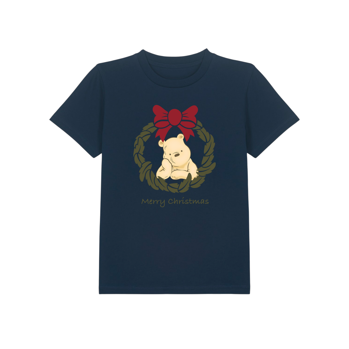 Pooh Bear Wreath - Kids T-Shirt - French Navy (front)