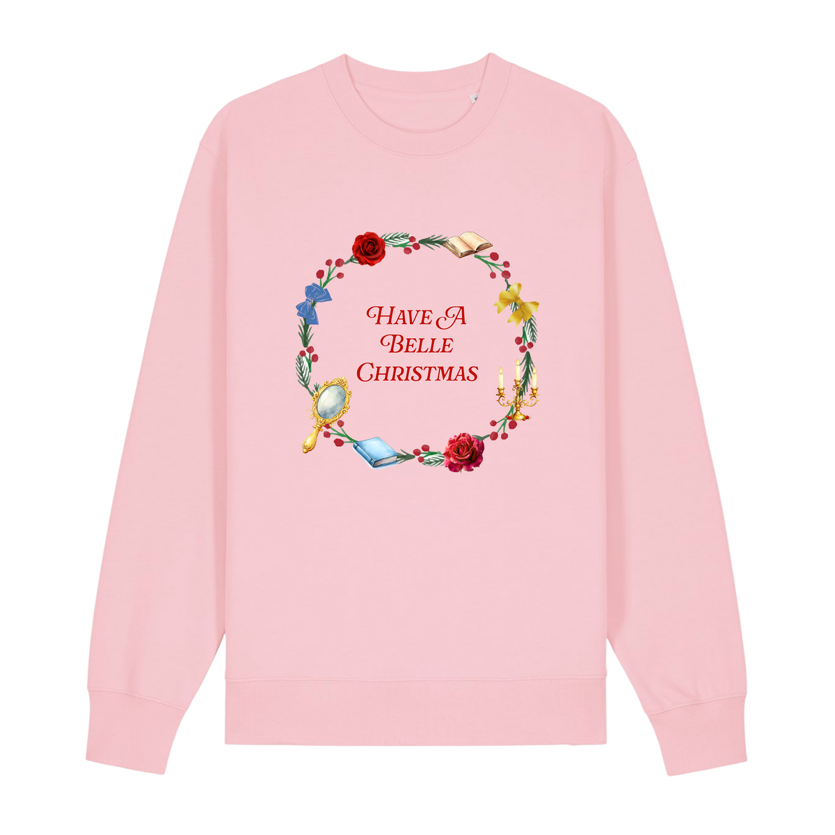 Belle Christmas Wreath - Unisex Sweatshirt - Cotton Pink (front)