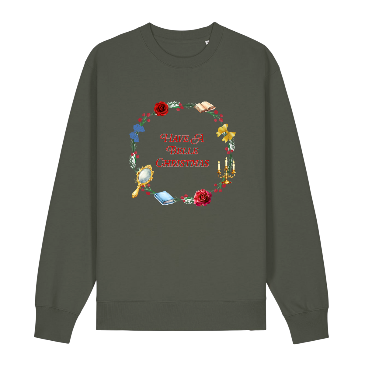 Belle Christmas Wreath - Unisex Sweatshirt - Khaki (front)