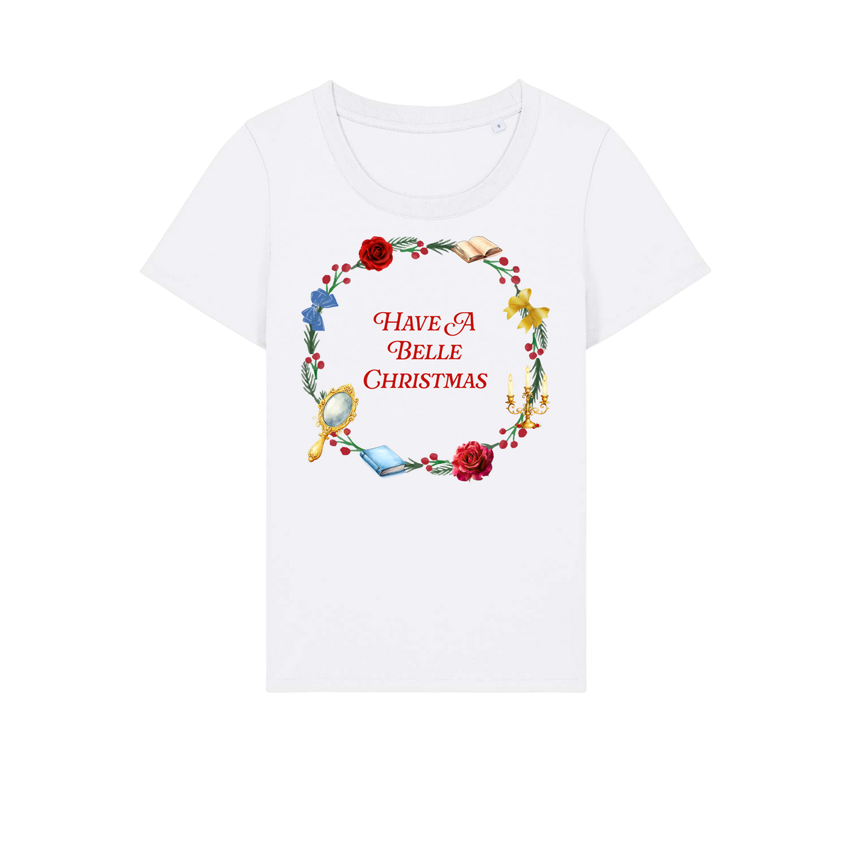 Belle Christmas Wreath - Ladies Fitted T-Shirt - White (front)