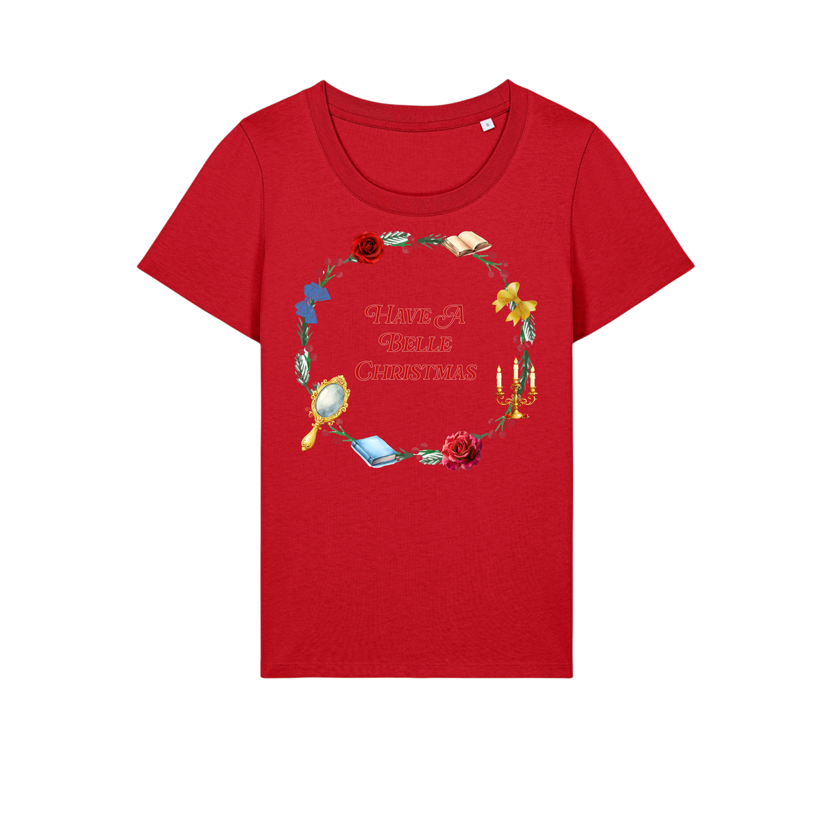 Belle Christmas Wreath - Ladies Fitted T-Shirt - Red (front)