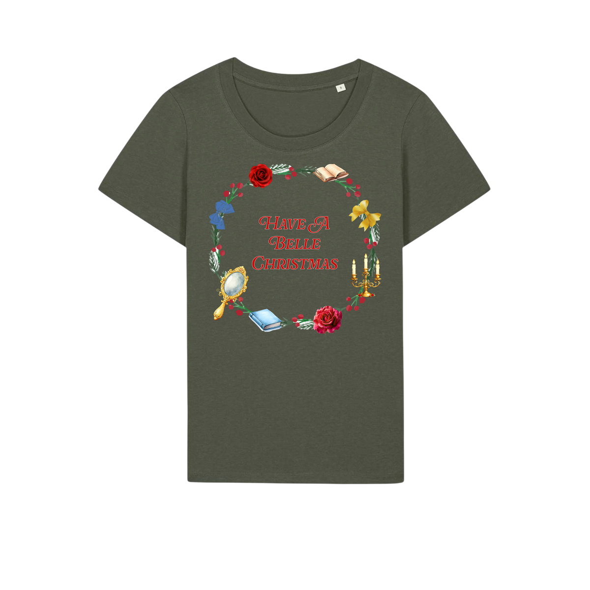 Belle Christmas Wreath - Ladies Fitted T-Shirt - Khaki (front)