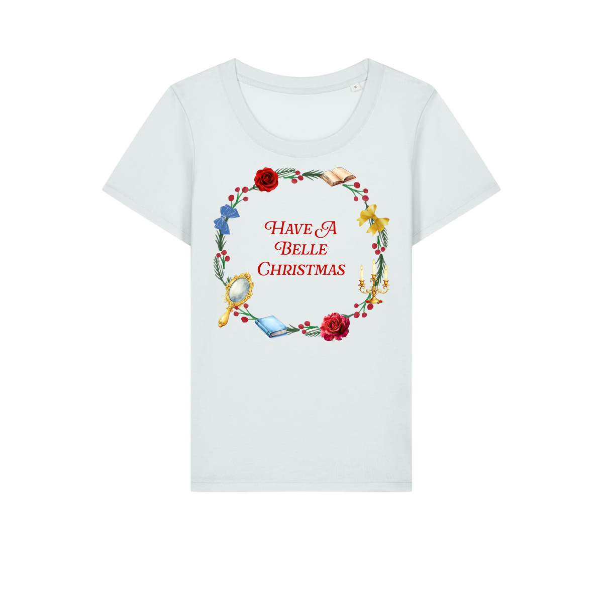 Belle Christmas Wreath - Ladies Fitted T-Shirt - Ice Blue (front)