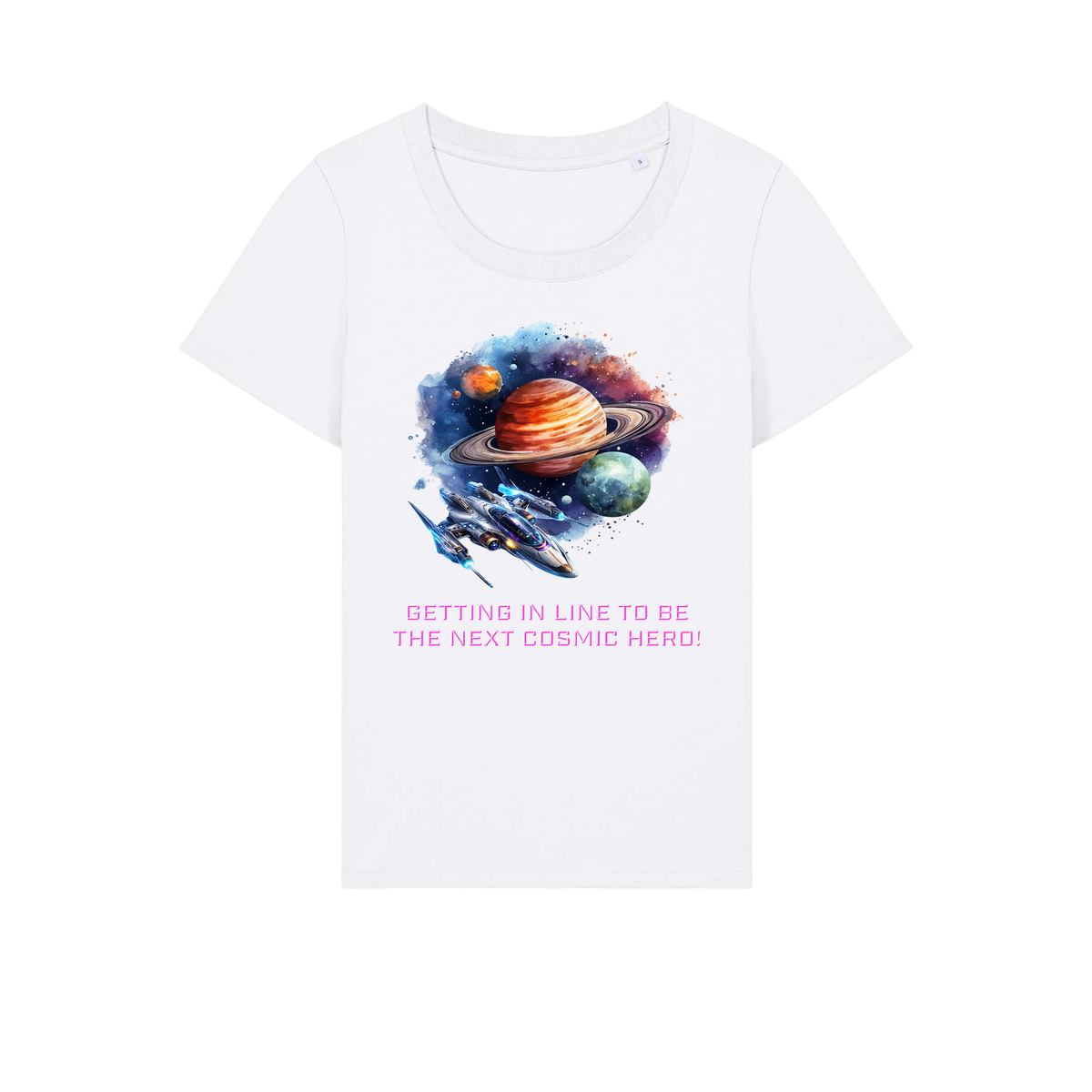 Cosmic Hero - Ladies Fitted T-Shirt - White (front)