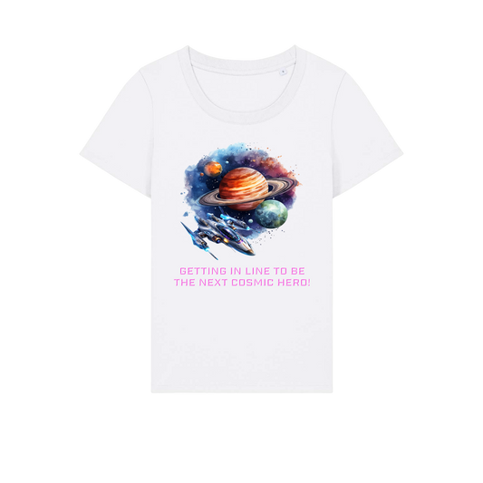 Cosmic Hero - Ladies Fitted T-Shirt - White (front)