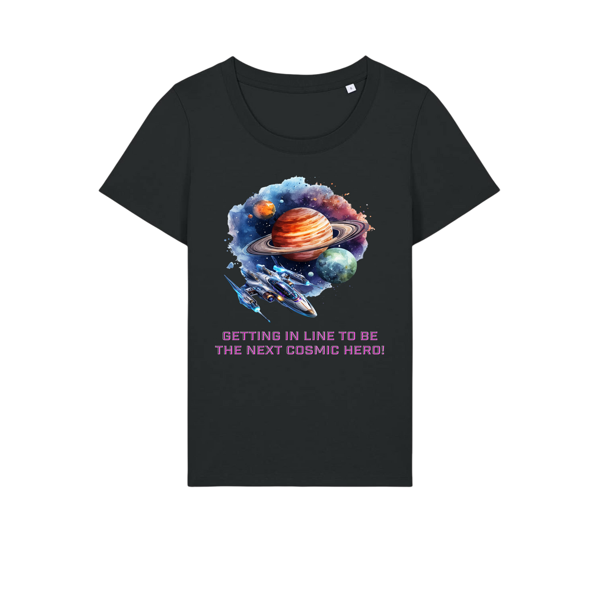 Cosmic Hero - Ladies Fitted T-Shirt - Black (front)