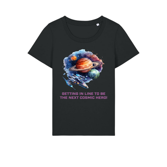 Cosmic Hero - Ladies Fitted T-Shirt - Black (front)