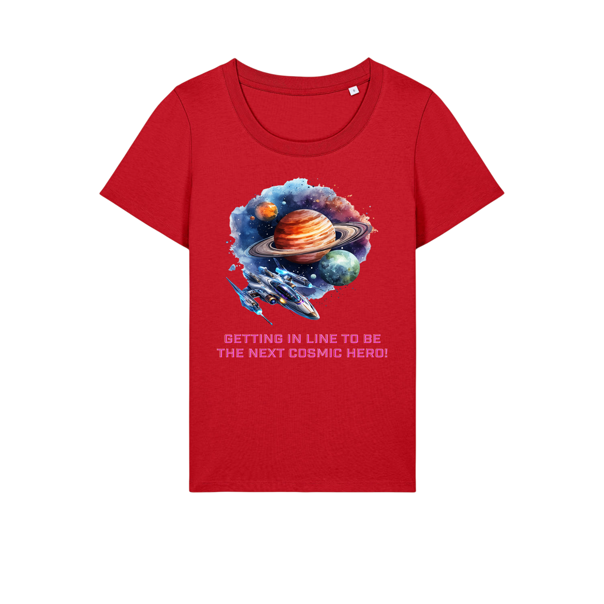 Cosmic Hero - Ladies Fitted T-Shirt - Red (front)