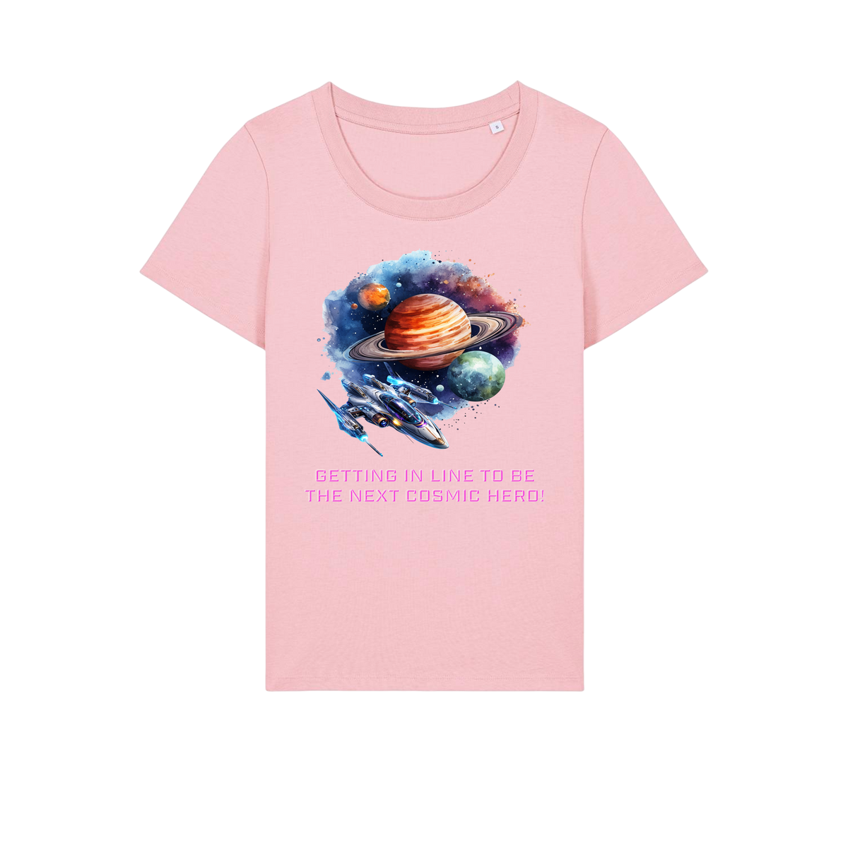 Cosmic Hero - Ladies Fitted T-Shirt - Cotton Pink (front)