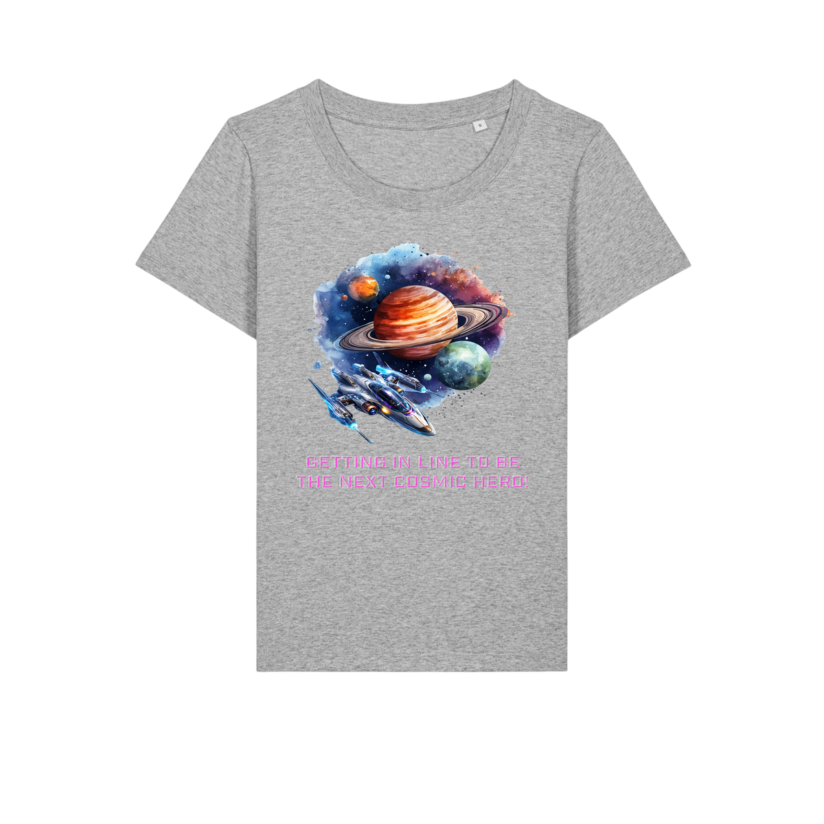 Cosmic Hero - Ladies Fitted T-Shirt - Heather Grey (front)