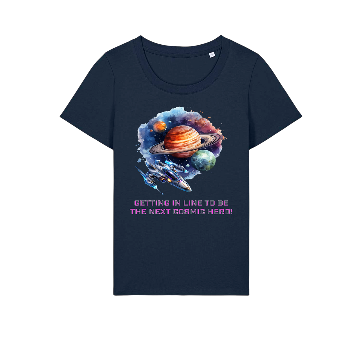 Cosmic Hero - Ladies Fitted T-Shirt - French Navy (front)