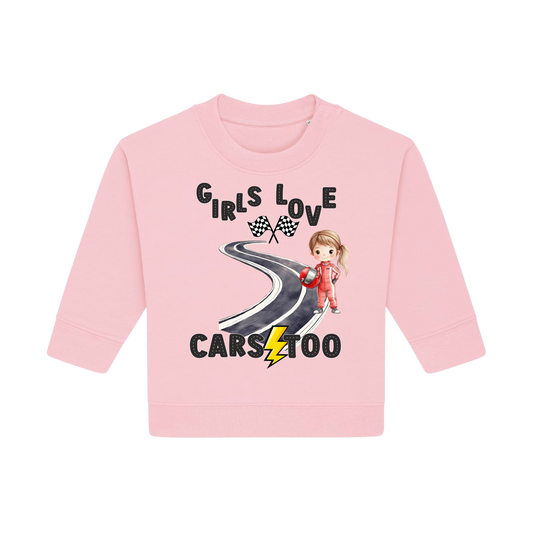 Girls Love Cars - Baby Sweatshirt - Cotton Pink (front)