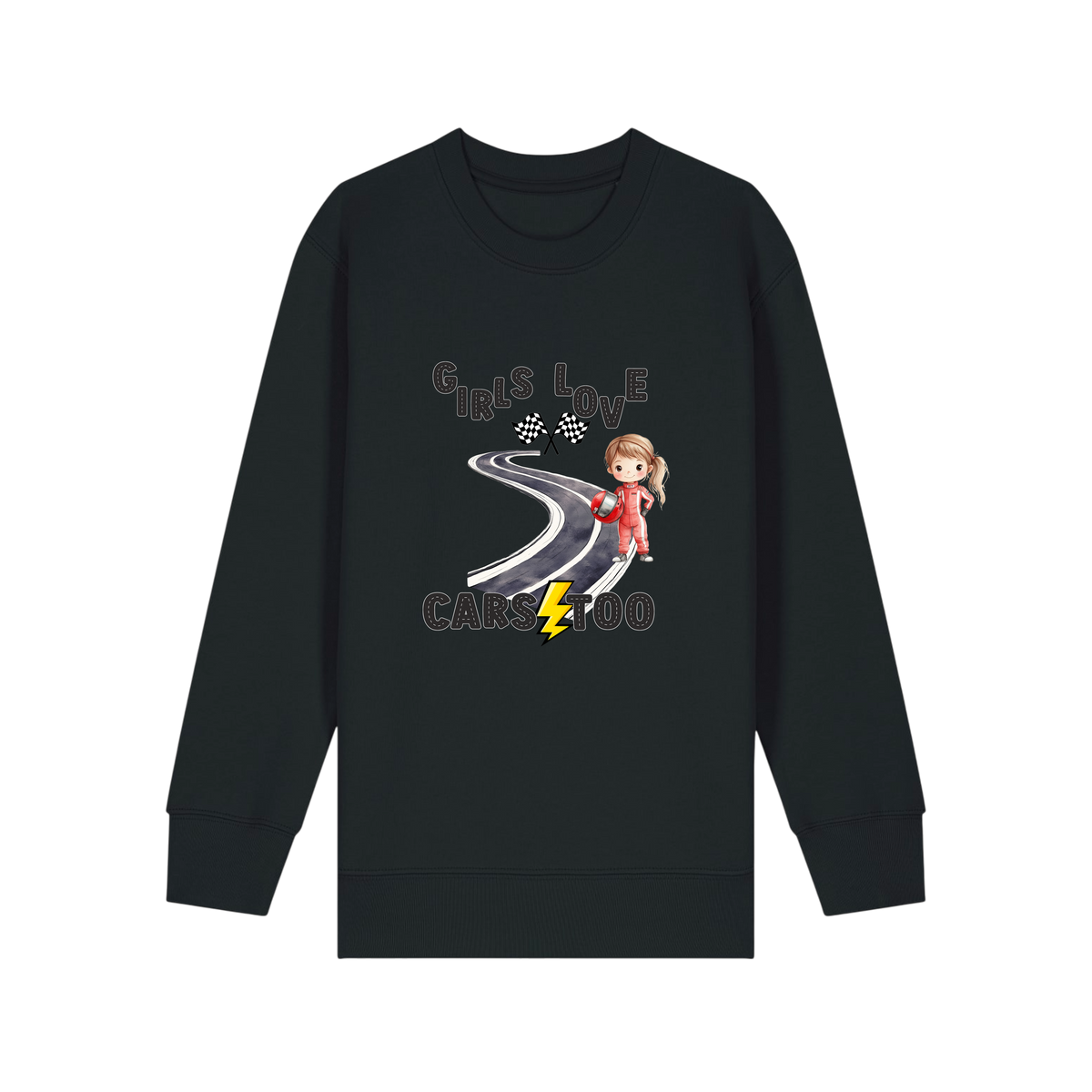 Girls Love Cars - Kids Sweatshirt - Black (front)