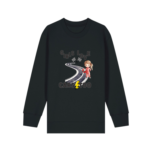 Girls Love Cars - Kids Sweatshirt - Black (front)
