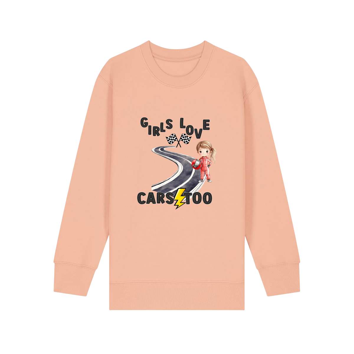 Girls Love Cars - Kids Sweatshirt - Fraiche Peche (front)
