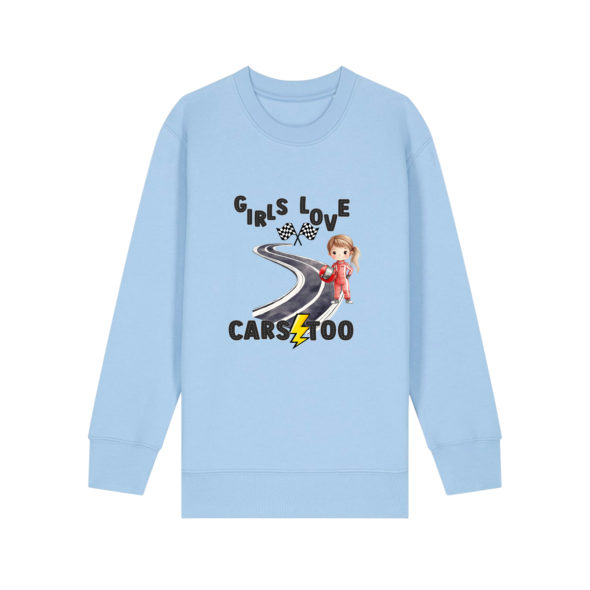 Girls Love Cars - Kids Sweatshirt - Blue Soul (front)
