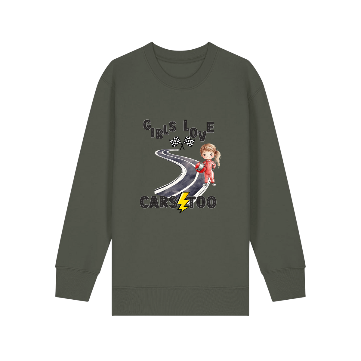 Girls Love Cars - Kids Sweatshirt - Khaki (front)
