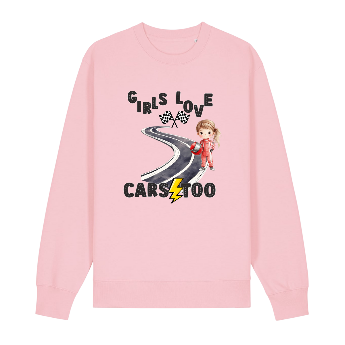 Girls Love Cars - Unisex Sweatshirt - Cotton Pink (front)