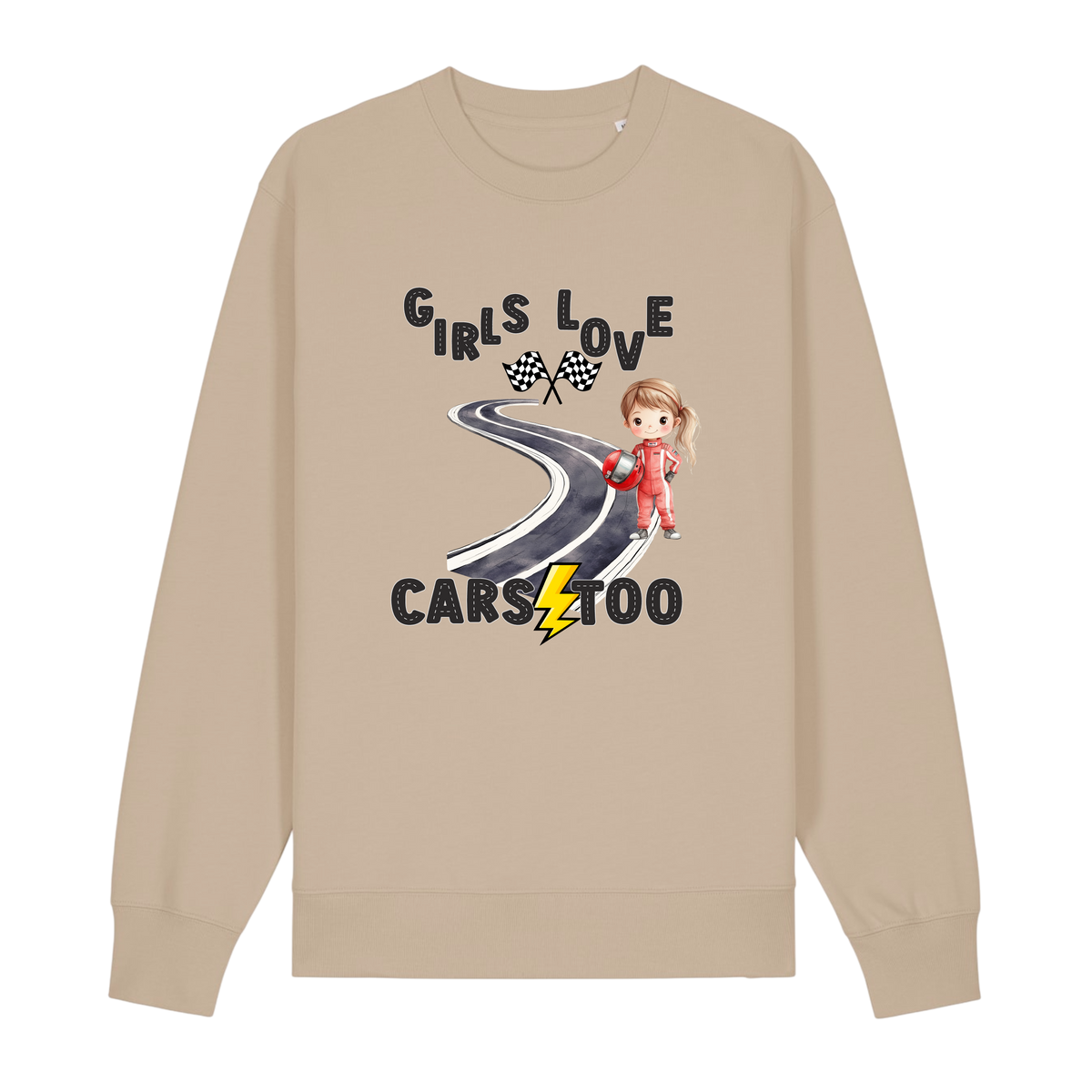 Girls Love Cars - Unisex Sweatshirt - Desert Dust (front)