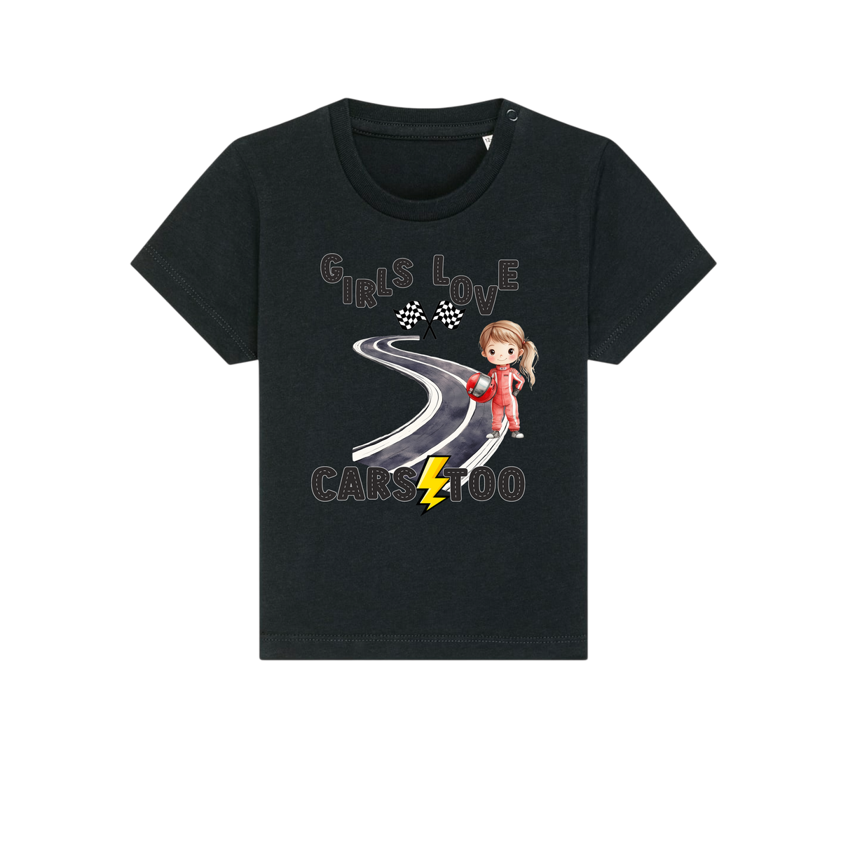 Girls Love Cars - Baby T-Shirt - Black (front)