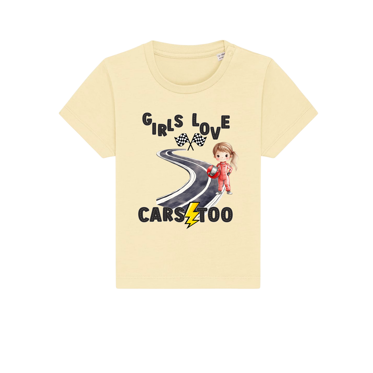 Girls Love Cars - Baby T-Shirt - Butter (front)