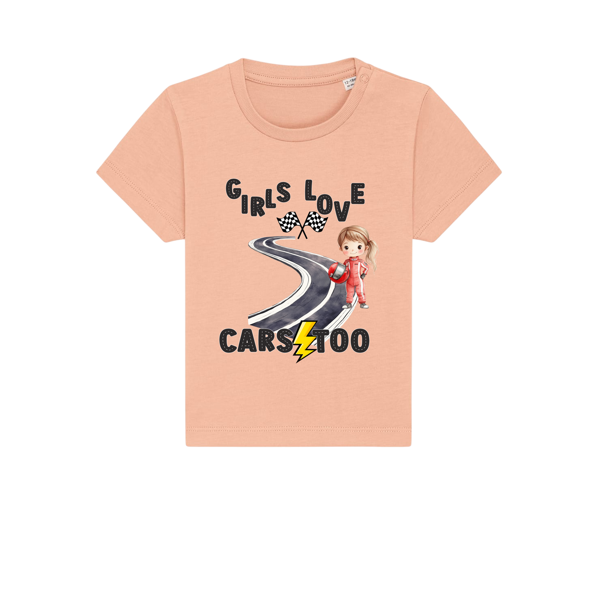 Girls Love Cars - Baby T-Shirt - Fraiche Peche (front)