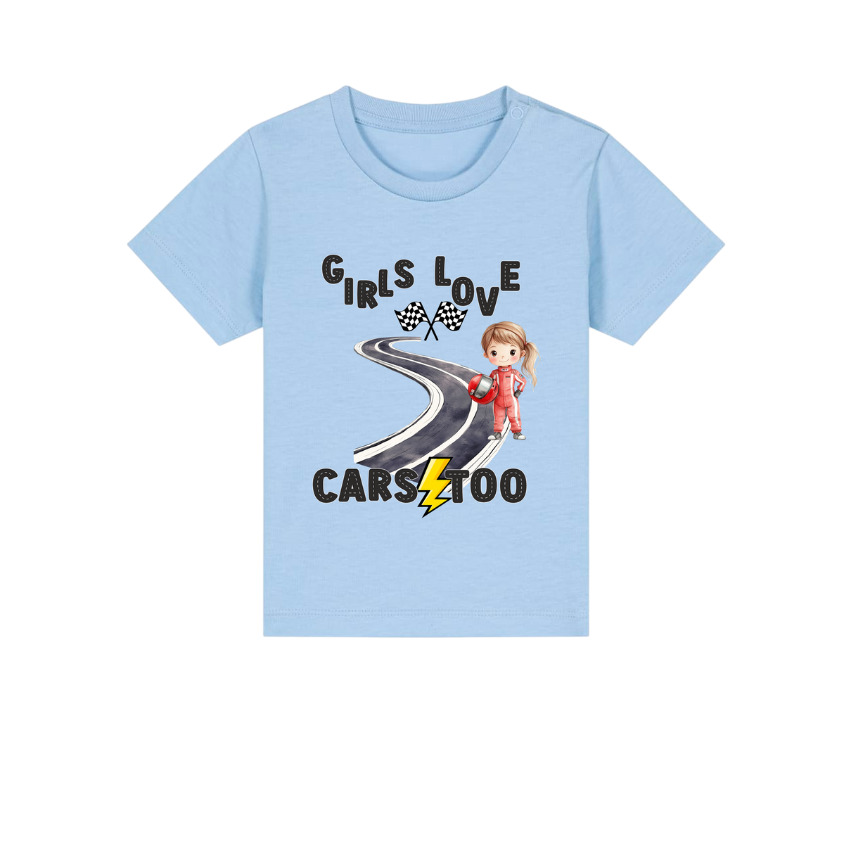 Girls Love Cars - Baby T-Shirt - Blue Soul (front)