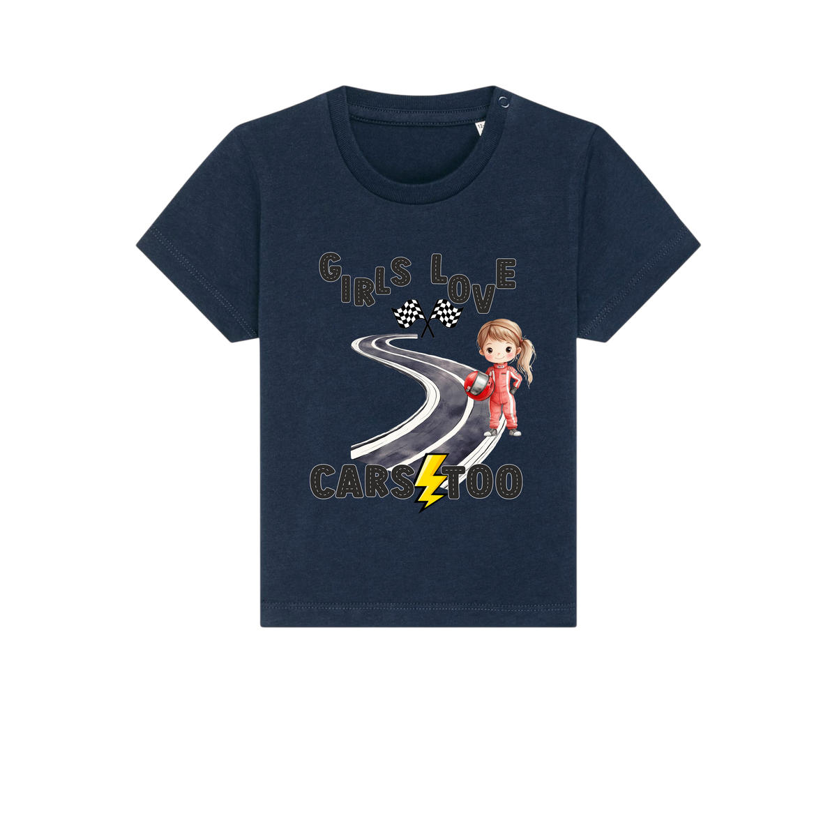 Girls Love Cars - Baby T-Shirt - French Navy (front)