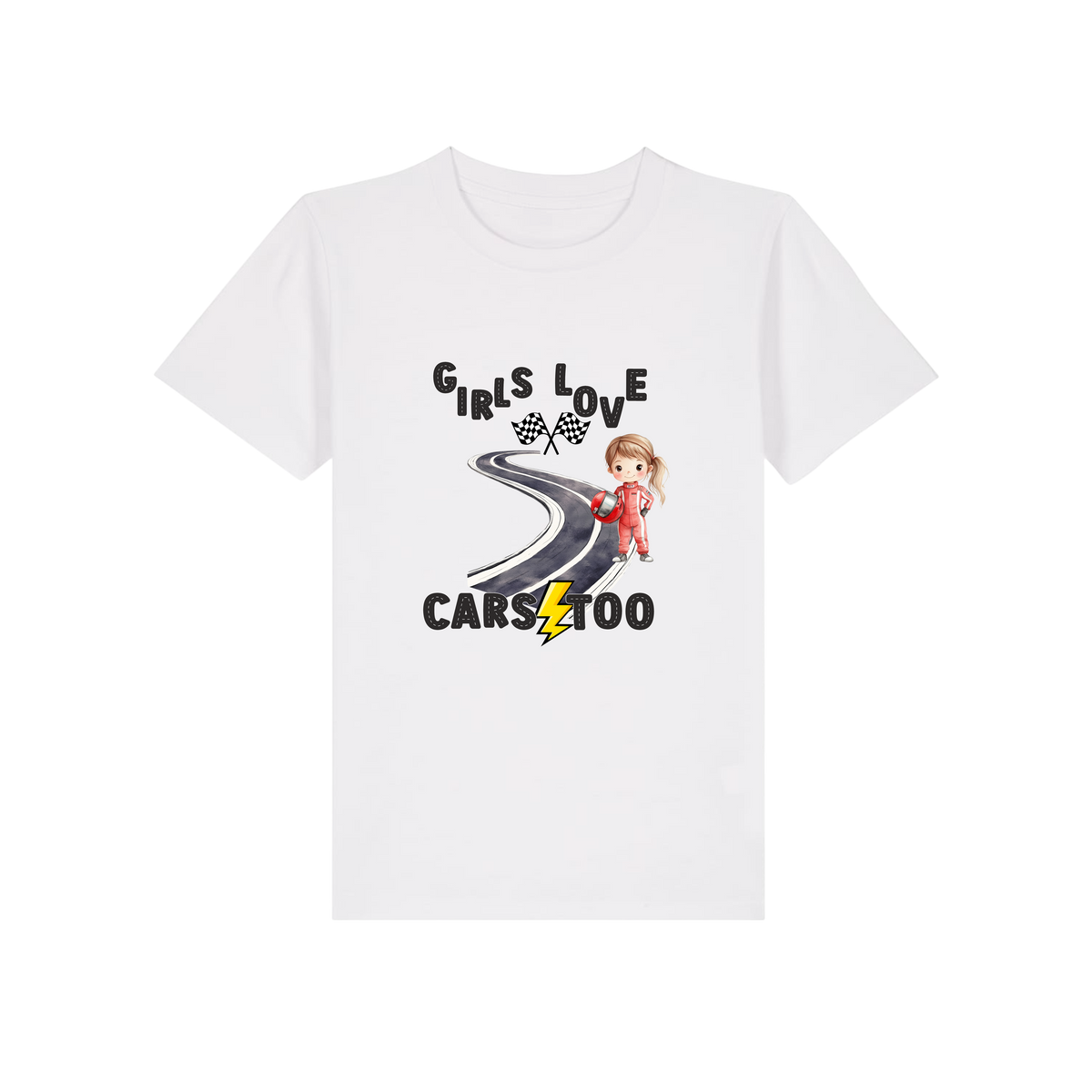 Girls Love Cars - Kids T-Shirt - White (front)