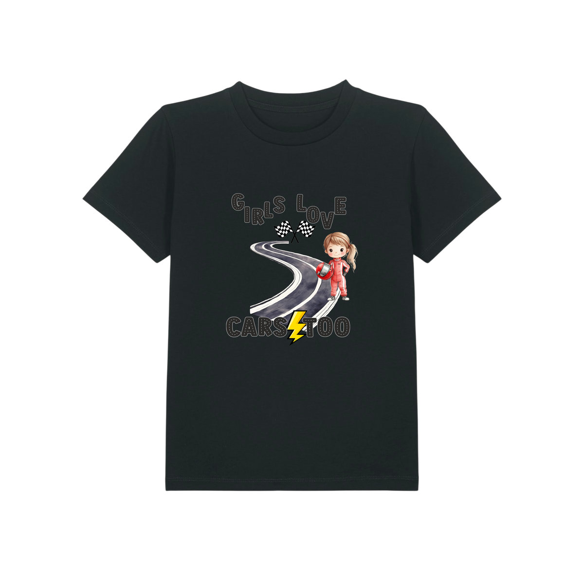 Girls Love Cars - Kids T-Shirt - Black (front)