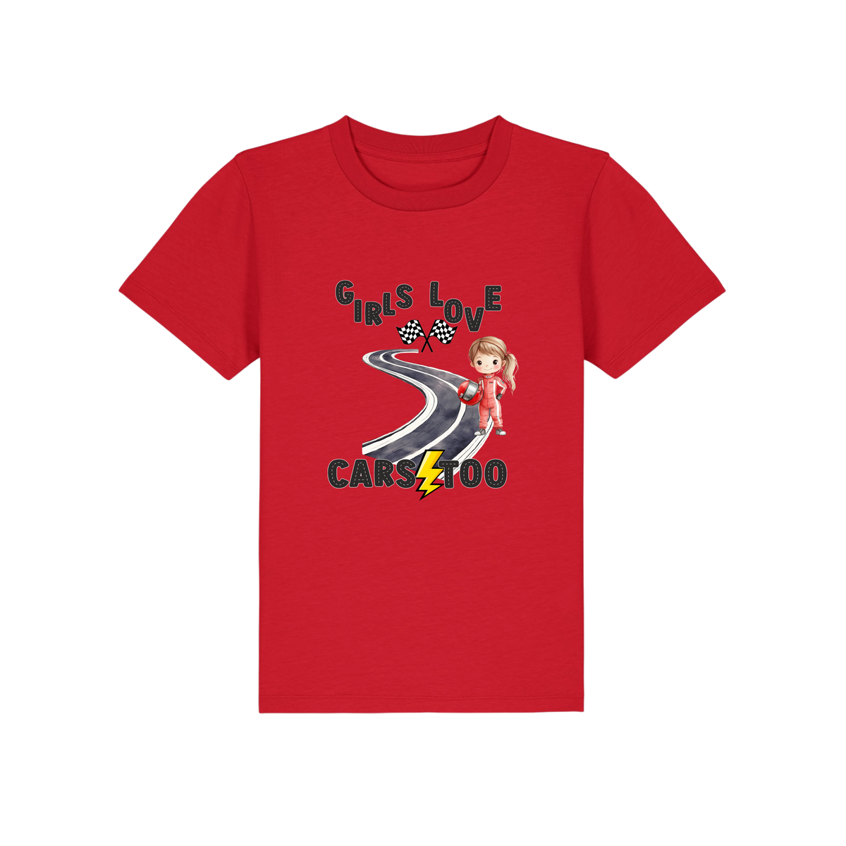 Girls Love Cars - Kids T-Shirt - Red (front)