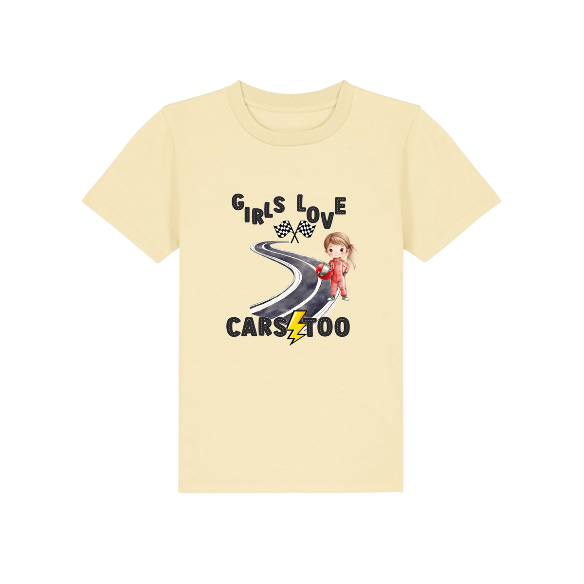 Girls Love Cars - Kids T-Shirt - Butter (front)