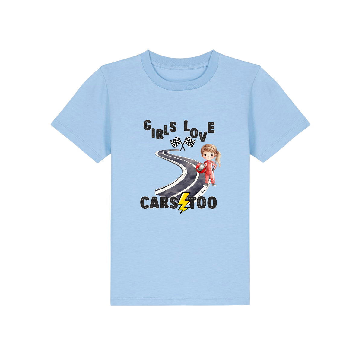 Girls Love Cars - Kids T-Shirt - Blue Soul (front)