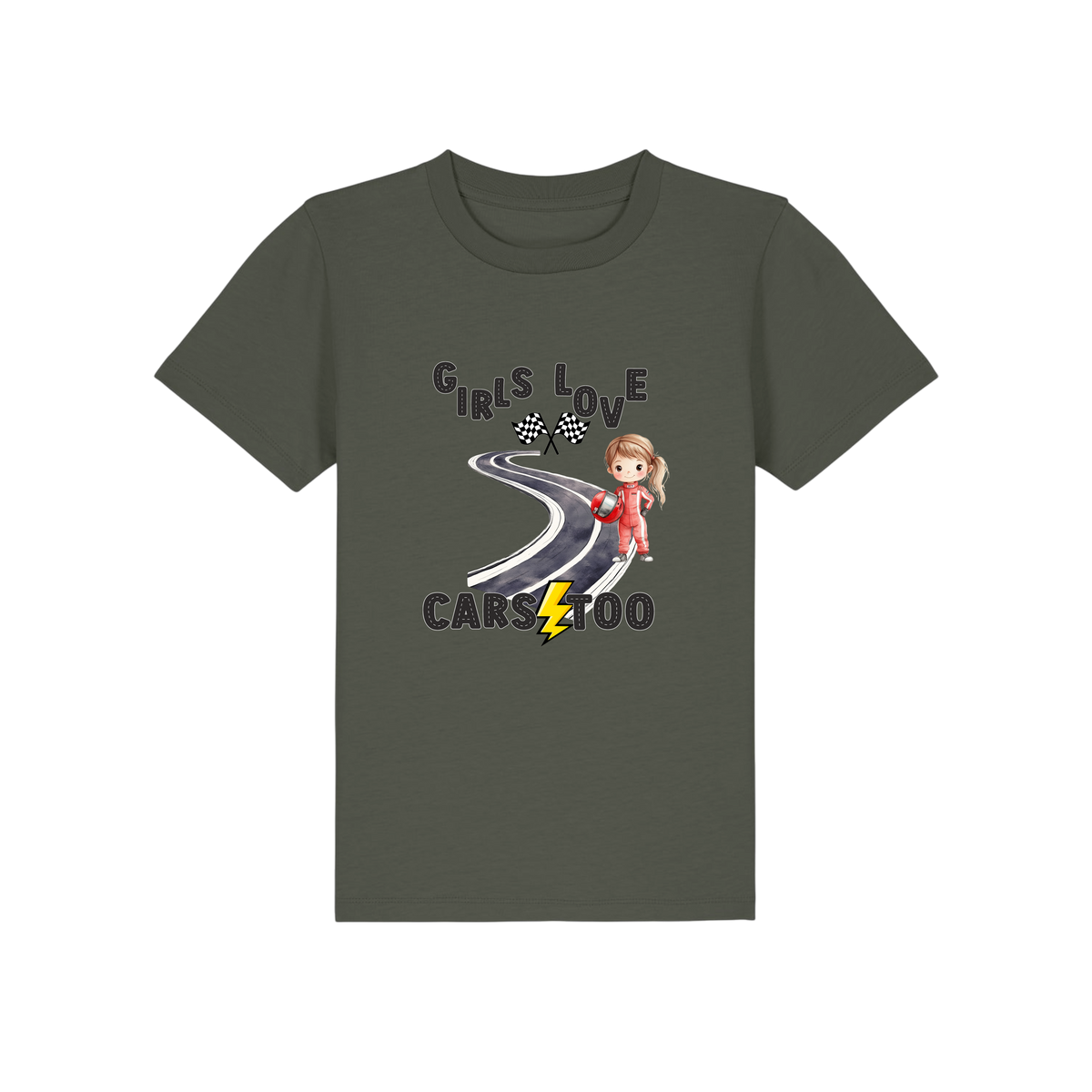 Girls Love Cars - Kids T-Shirt - Khaki (front)
