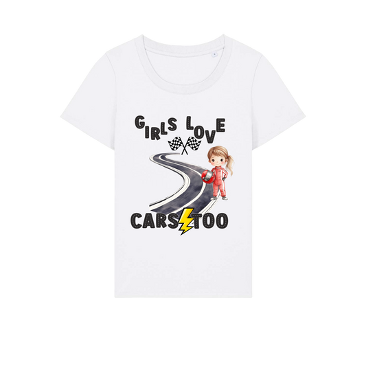 Girls Love Cars - Ladies Fitted T-Shirt - White (front)