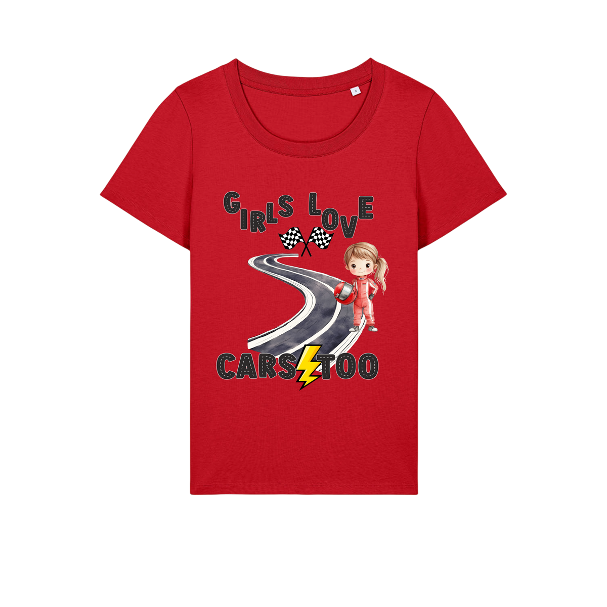 Girls Love Cars - Ladies Fitted T-Shirt - Red (front)