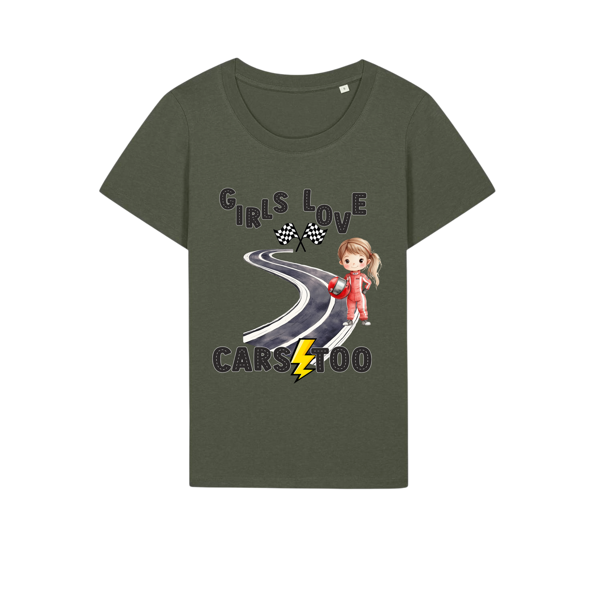 Girls Love Cars - Ladies Fitted T-Shirt - Khaki (front)