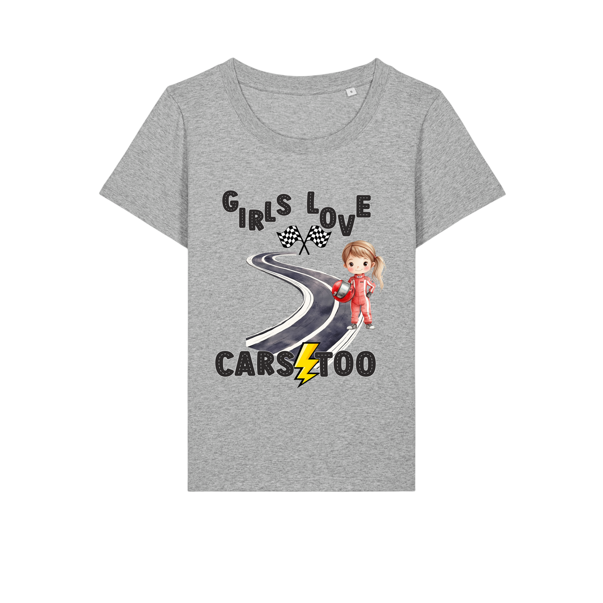 Girls Love Cars - Ladies Fitted T-Shirt - Heather Grey (front)