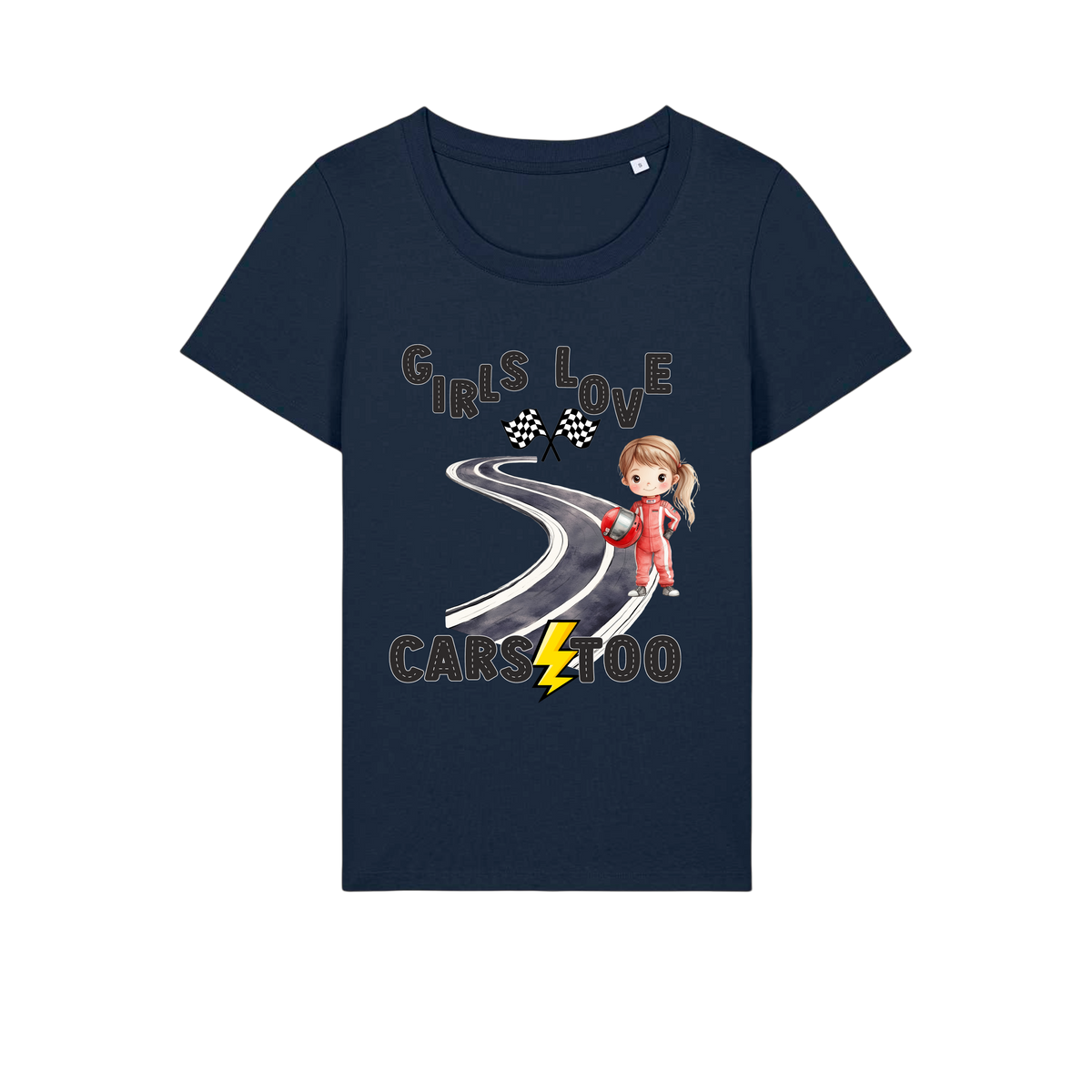 Girls Love Cars - Ladies Fitted T-Shirt - French Navy (front)