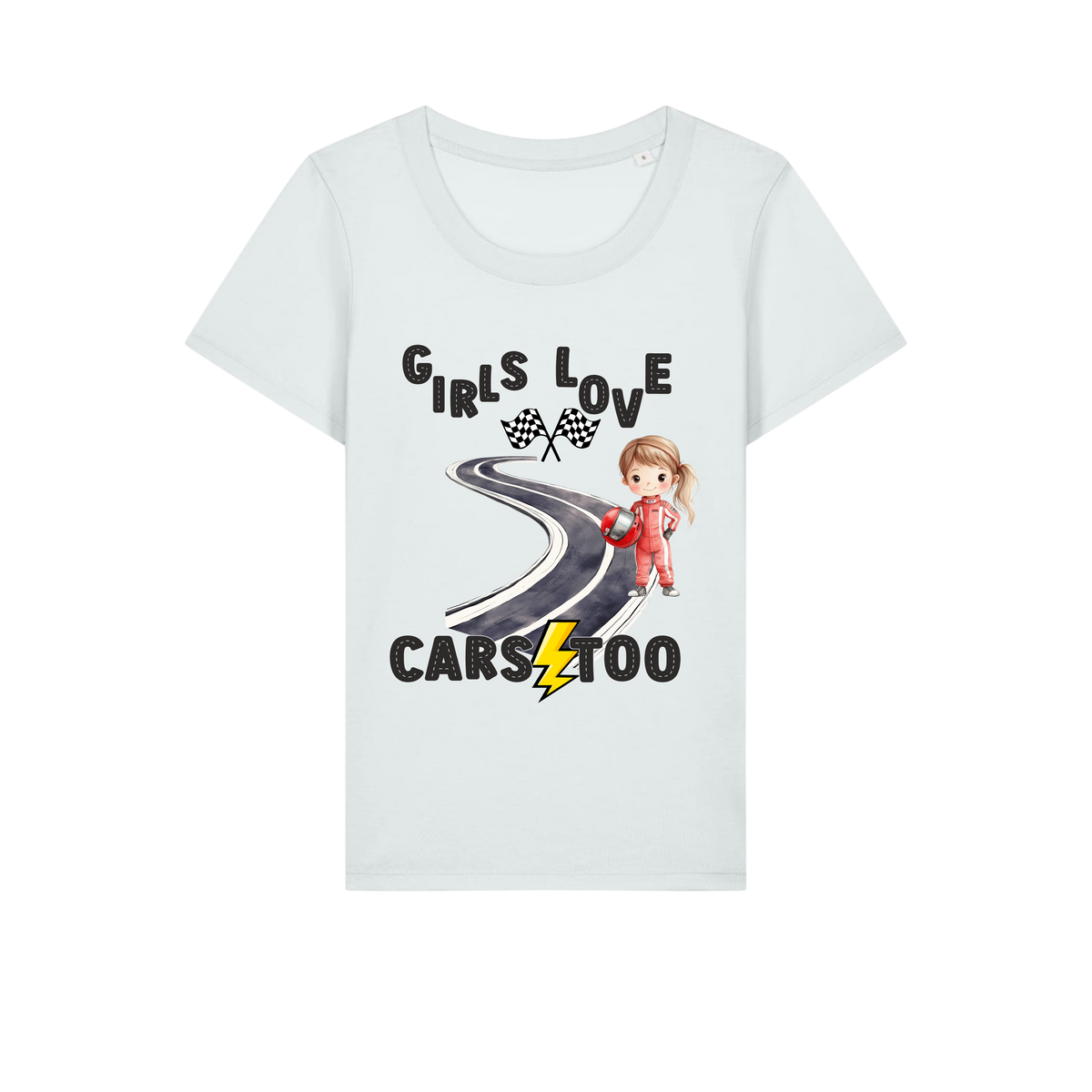 Girls Love Cars - Ladies Fitted T-Shirt - Ice Blue (front)