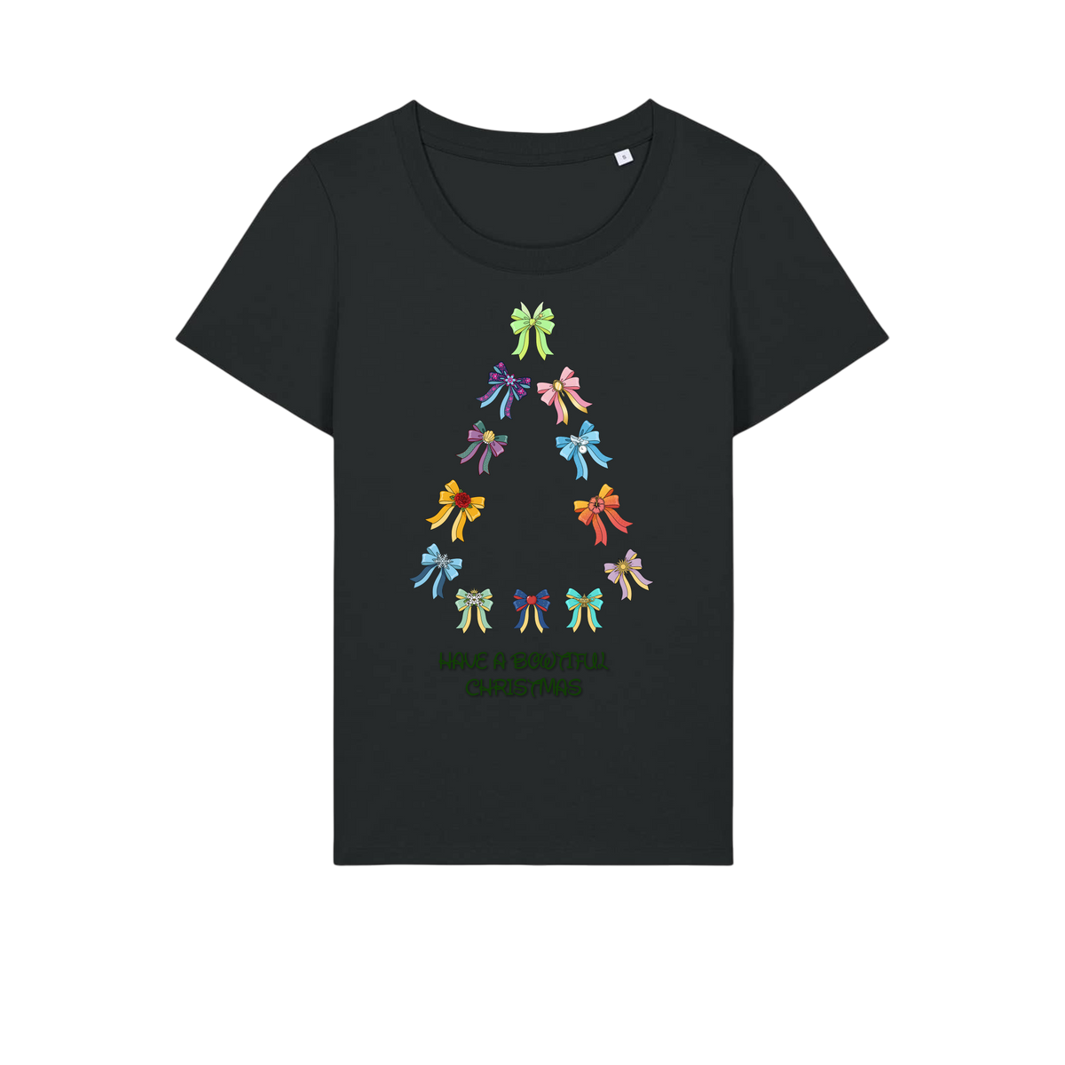 Have A Bowtiful Christmas - Ladies Fitted T-Shirt - Black (front)