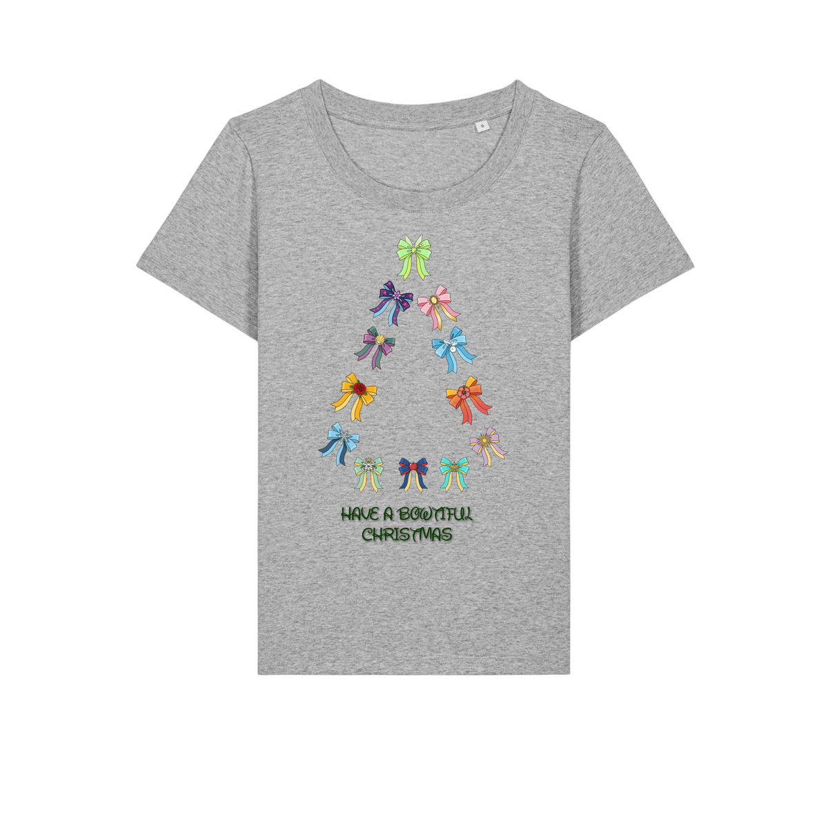 Have A Bowtiful Christmas - Ladies Fitted T-Shirt - Heather Grey (front)